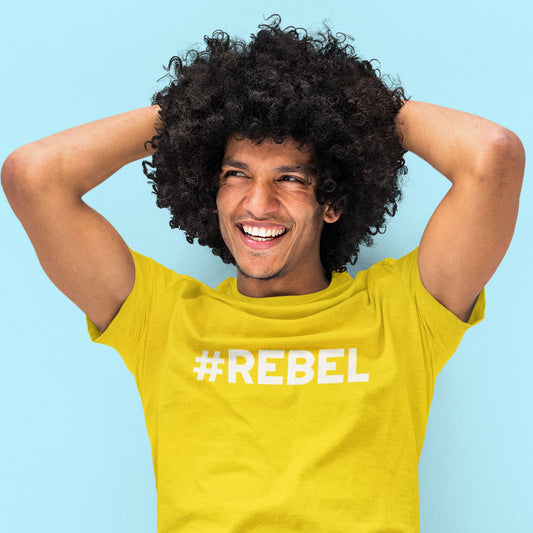 This yellow tee for men has our famous #REBEL meme printed at the front of the men’s t-shirt. Are you a rebel by heart? Then this t-shirt is a must have for you!