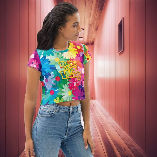 Born a Weirdo colorful crop top for weirdo ladies! Crop top with flowers and funny meme.