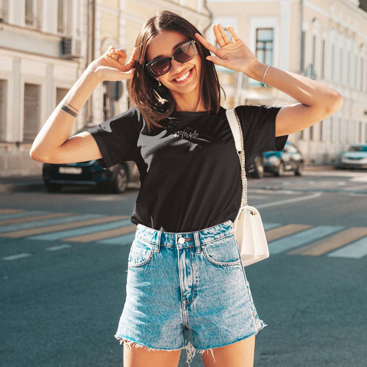This black comfy T-shirt for women has our #Weirdo meme embroidered at the front of the t-shirt.