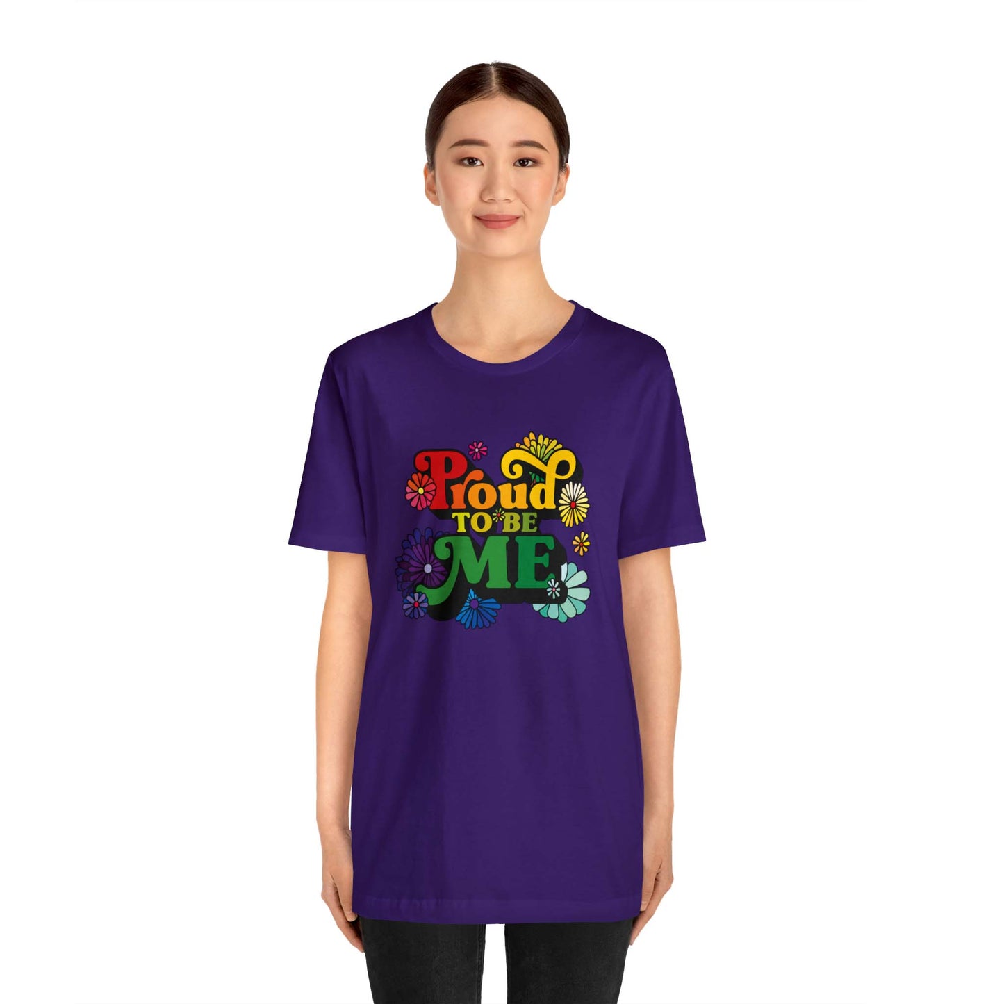 If you’re looking for a way to express yourself, look no further! This purple women’s t-shirt has our famous meme popping off the shirt! If you are proud to be you, this PROUD TO BE ME t-shirt is a perfect addition to your wardrobe!