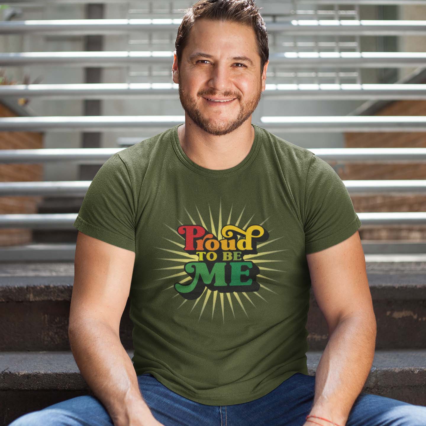Military green t-shirt for men who are proud of the man you are! This men’s shirt has our PROUD TO BE ME meme printed at the front of the t-shirt and will definitely make people notice you.