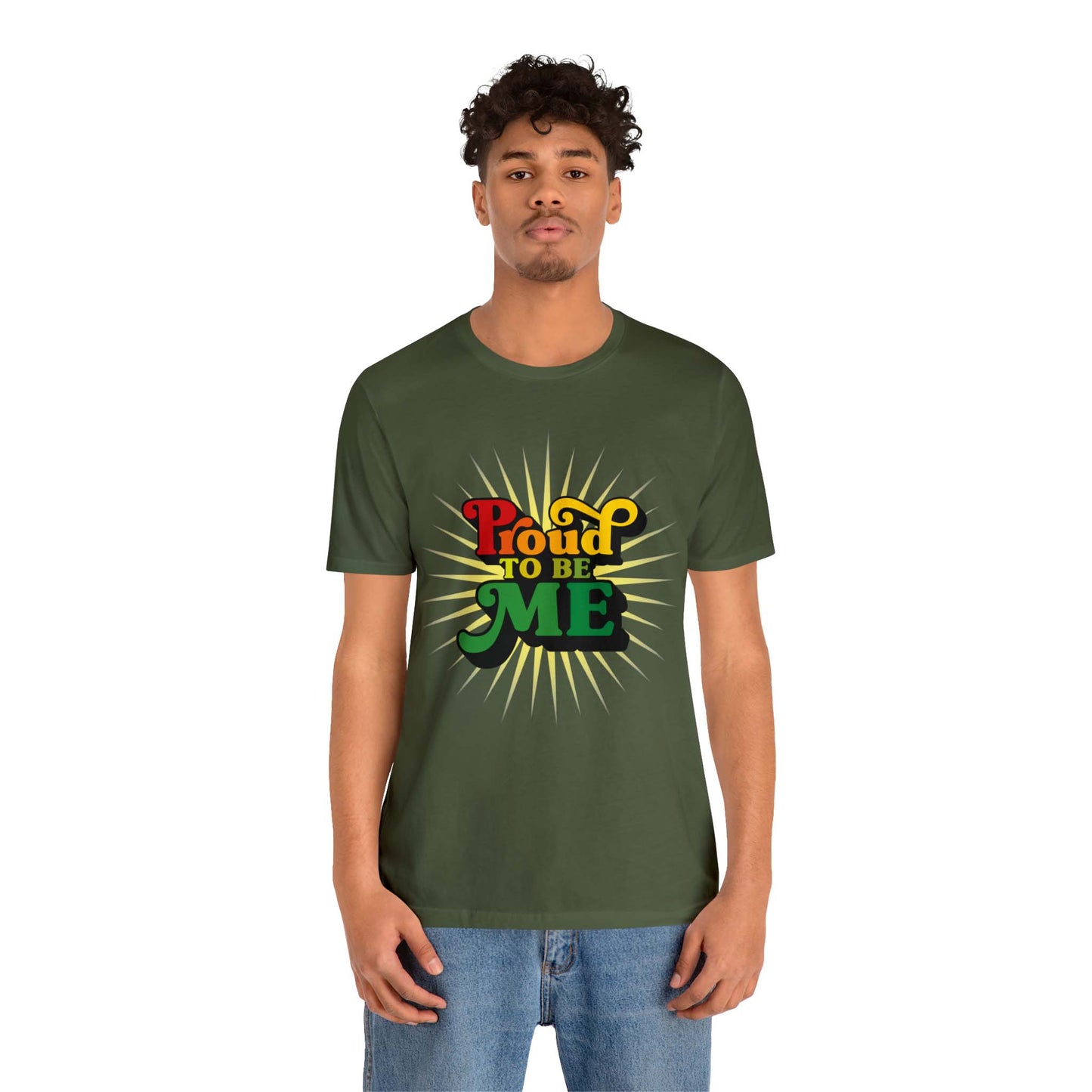 This military green t-shirt for men has our PROUD TO BE ME quote visible at the front of the shirt. If you are a man wht-o is proud of themselves, this is the perfect t-shirt for you!