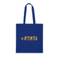 Navy blue shopping bag with golden #REBEL meme.