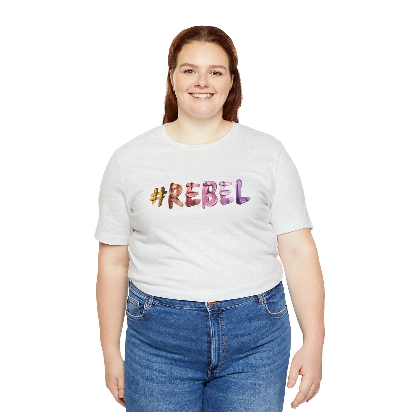 Introducing our #REBEL shirt for women! This ash shirt has our #REBEL meme printed at tje front of the short sleeve shirt.