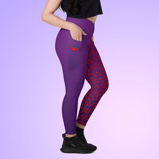 Purple yoga leggings for extremely hot weirdos! Hot red peppers printed on one side of the legging and the funny meme at the other side of the legging. This yoga pants got pockets!