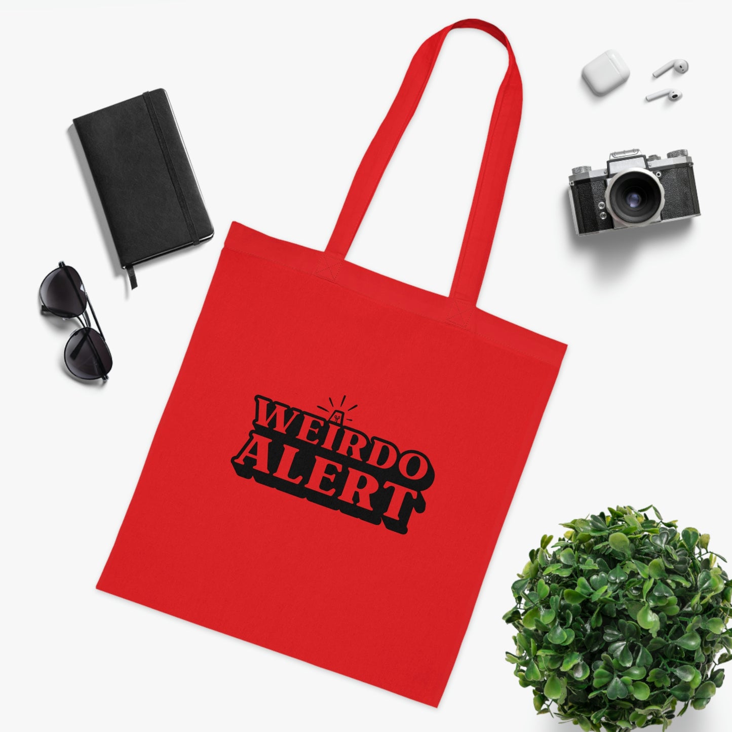 Weirdo | Red cotton tote bag with huge warning printed at the front: WEIRDO ALERT. Check out more weird tote bags in our online giftstore for weirdos.