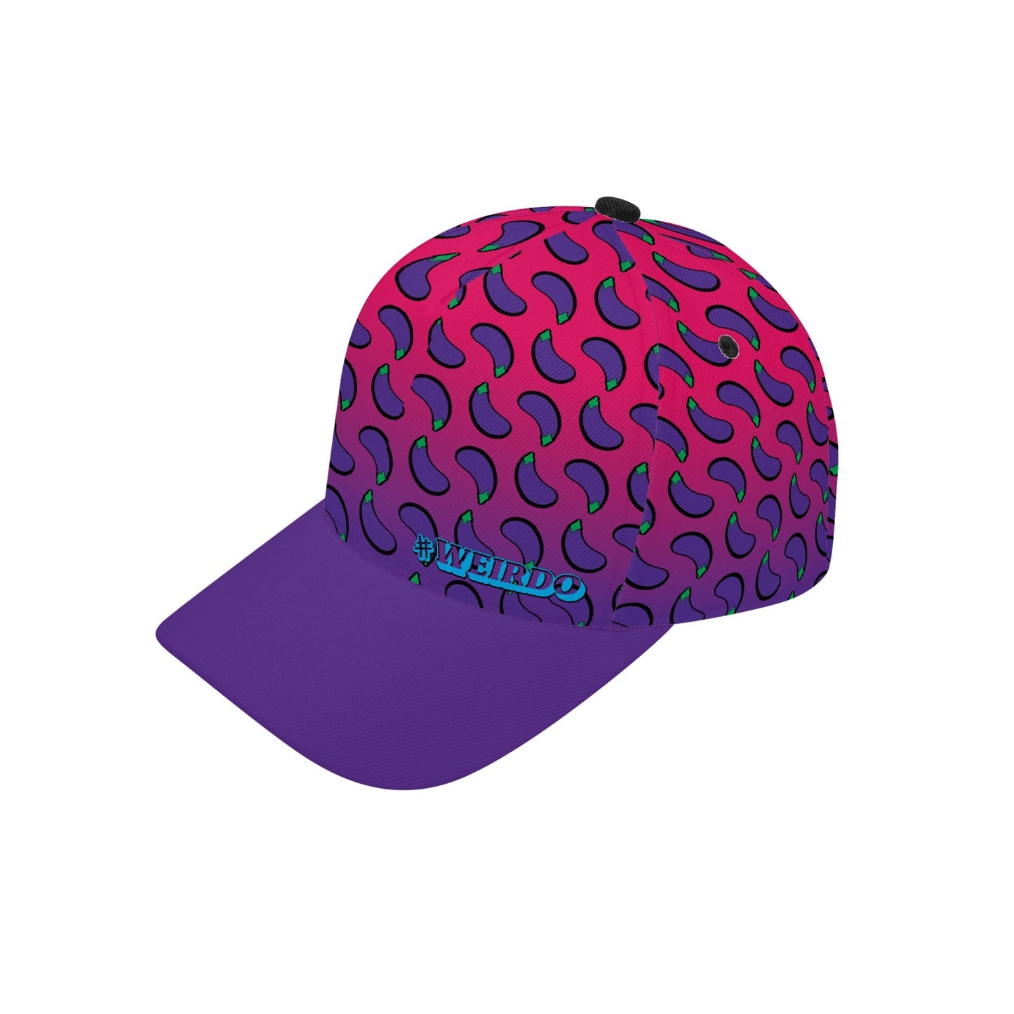 #WEIRDO | Hey Weirdo, how do you like this baseball cap? Pink and purple cap with 'eggplant' pattern and fun meme at the front.