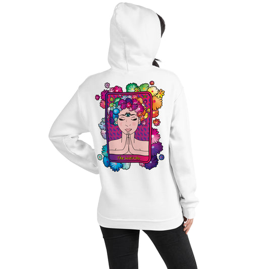 #WEIRDO | Backside of our awesome hoodie for spiritual weirdos! If you like tarot cards, or even are a Tarot reader, then this hoodie with ‘The Weirdo’ tarot card printed at the front and back, is for you! Hoodie design.