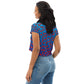 #WEIRDO | Weird gifts for weird people for sale in this funny t shirt company! This light and dark blue women’s crop top has red peppers printed all over the top and our Extremely Hot Weirdo meme printed at the front.