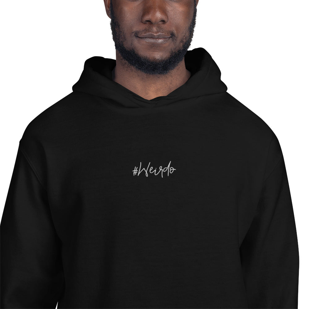 #WEIRDO | Close up of the embroidered logo at the chest. Basic black hoodie for him and her. Check out all our basic stuff @ hashtagweirdo.com Hoodie for men.