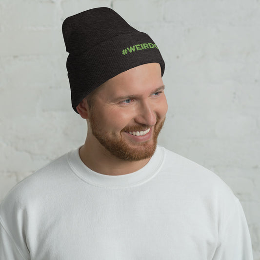 #WEIRDO | Only weird people will wear this funny beanie with green #WEIRDO embroidery at the front of the beanie hat. Beanie men.