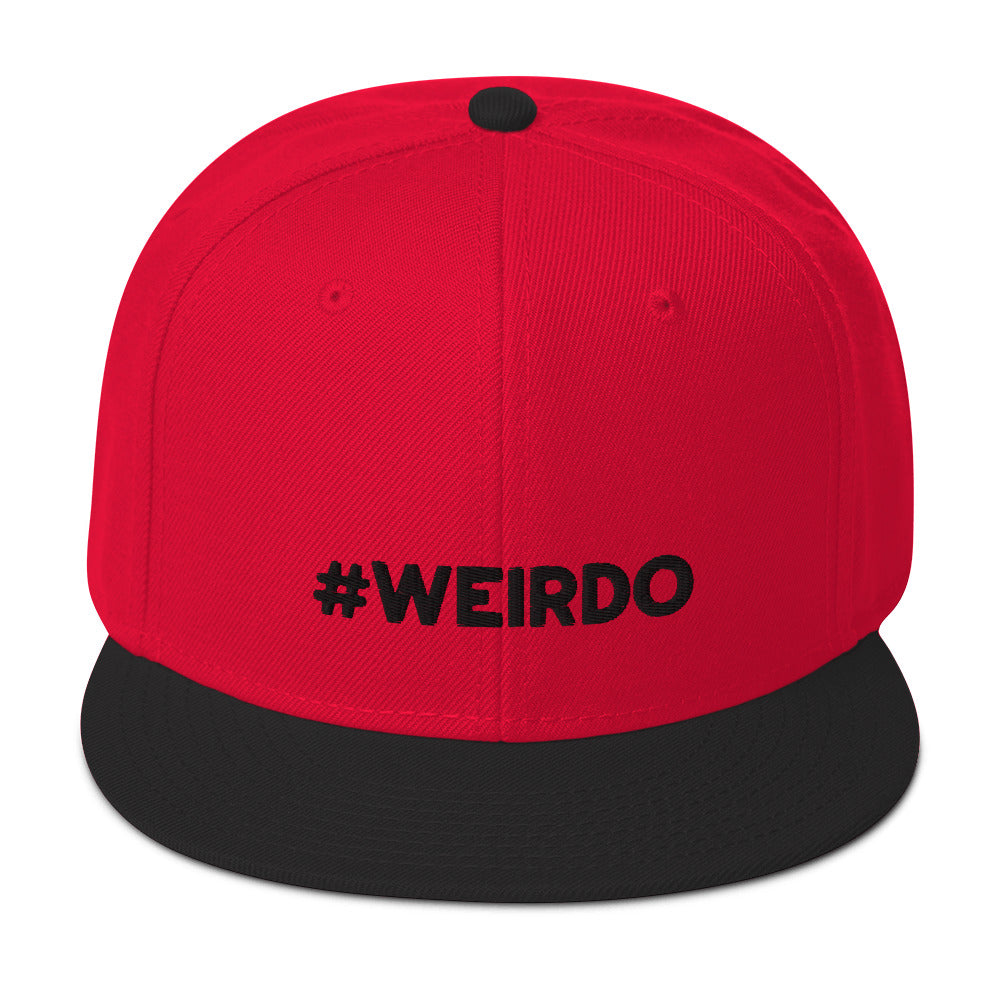 #WEIRDO | Funny hats for adults found in our online gift store for weird people! This red funny hat has a black cap and the #WEIRDO meme is embroidered in black at the front of the cap.