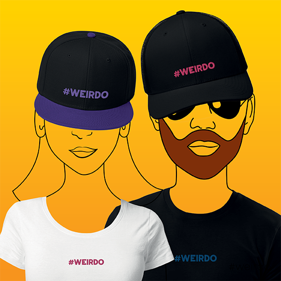 #WEIRDO | Funny hats for weird people! Check out these caps with the #WEIRDO meme embroidered at the front of the funny hats.