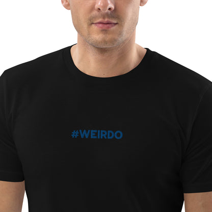 #WEIRDO | This basic but weird t shirt for men has the #WEIRDO meme embroidered at the front of the t shirt. This is a black t shirt and is available at the funny t shirt company.