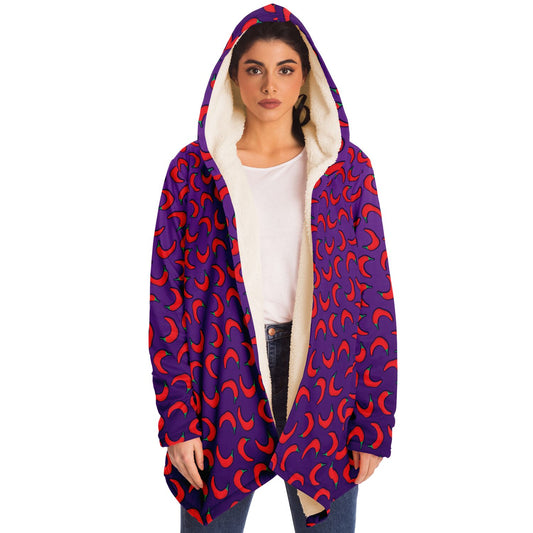 #WEIRDO | This hooded microfleece vest for women is designed for Extremely Hot Weirdos who wanna stay HOT during the colder days. This womens vest is purple and has red contrasting peppers printed all over the vest. The Extremely Hot Weirdo meme is printed at the back of the vest. If you’re looking for more weird, hot stuff with weird memes, for weird people, check out hashtagweirdo.com