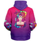 WEIRDO | Microfleece zip up hoodie for women who like spirituality and tarot cards. This zip up hoodie is pink and purple with flowers and THE WEIRDO tarot card shown at the front and back of the hoodie.