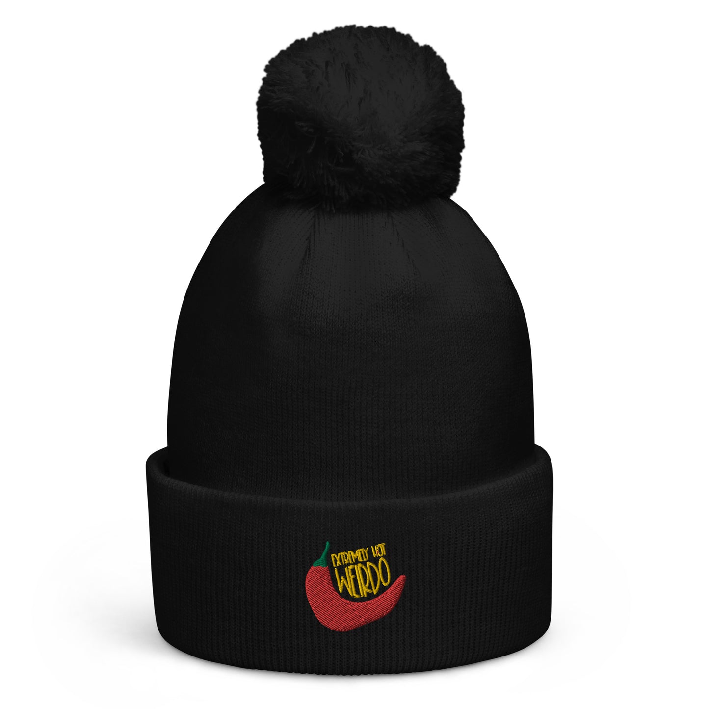 #WEIRDO | This beanie with pom pom has the Extremely Hot Weirdo fun meme embroidered at the front of the beanie with pom pom. This beanie hat is for weird people only!