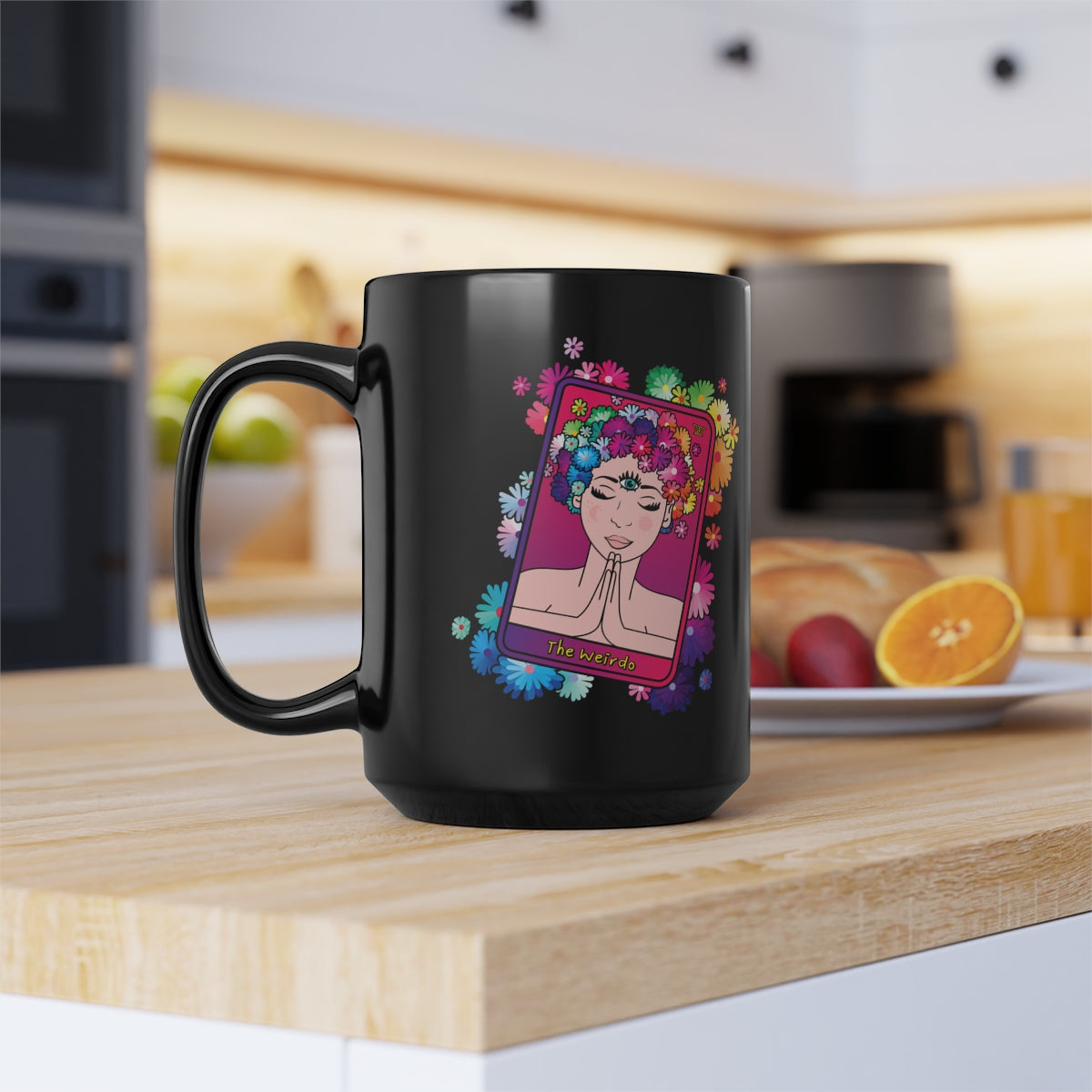WEIRDO | This black mug has THE WEIRDO tarot card printed on both sides of the mug. Perfect for coffee or tea if you are a weirdo who is into spirituality and more weird shit.
