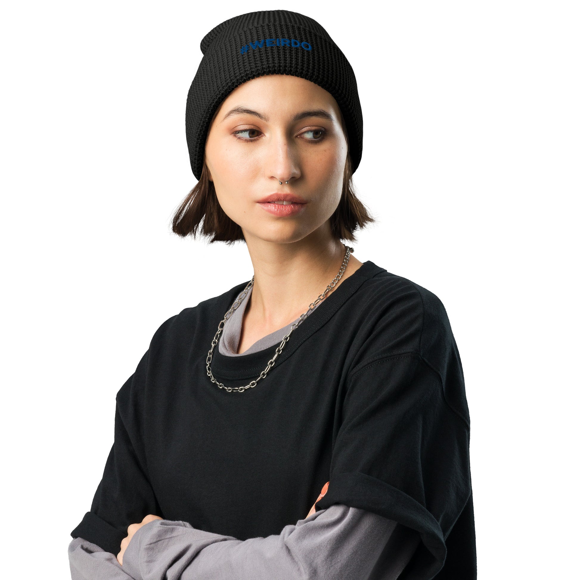 #WEIRDO | Only weird people can buy weird gifts in our online gift store! This black waffle beanie hat for men and women has the #WEIRDO fun meme embroidered at the front of the beanie hat.