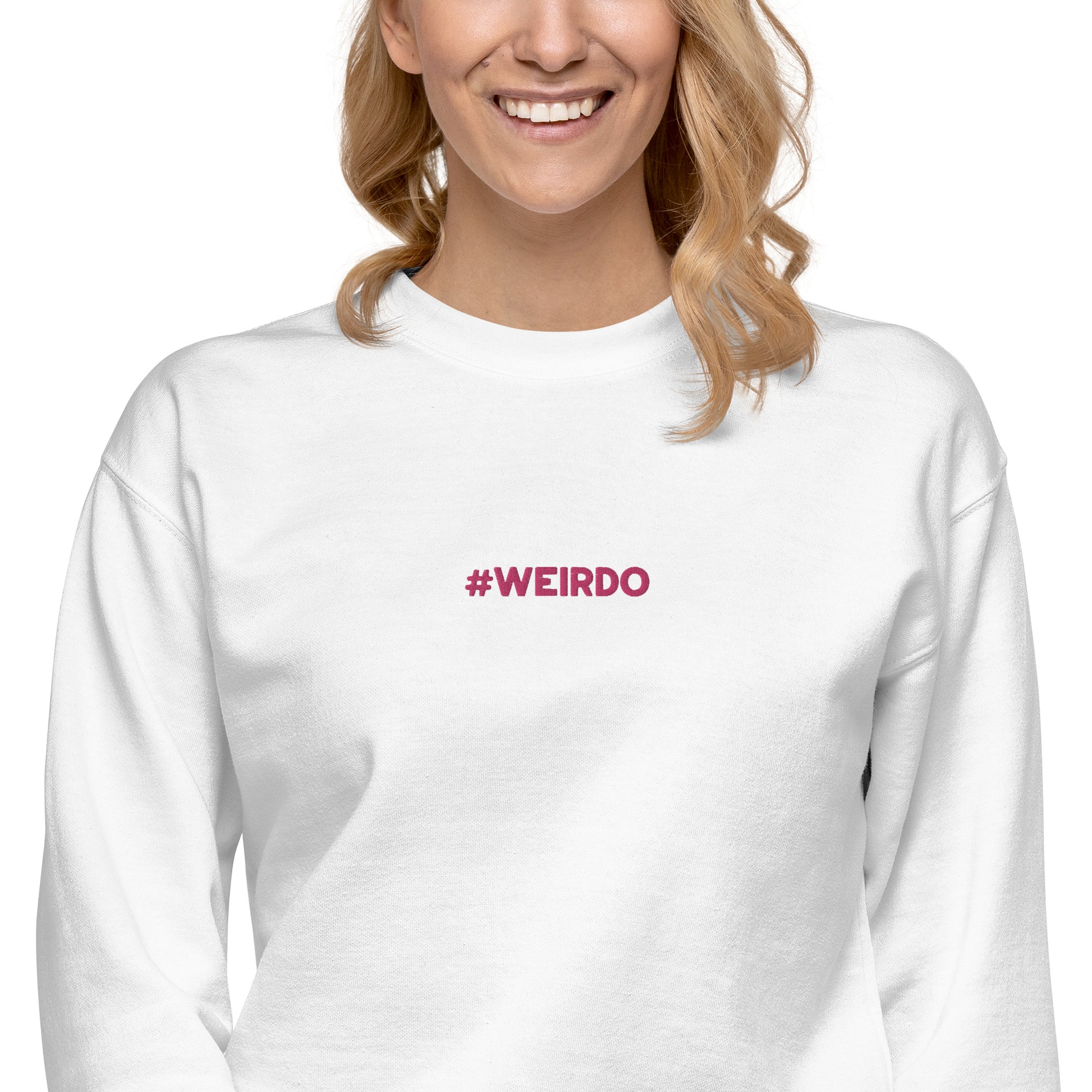 #WEIRDO | Weird people who like to express their weirdness but also wanna stay ‘plain’, this basic white sweatshirt is perfect for you! It’s plain, BUT a little weird with the #WEIRDO embroidery at the front of the sweatshirt.