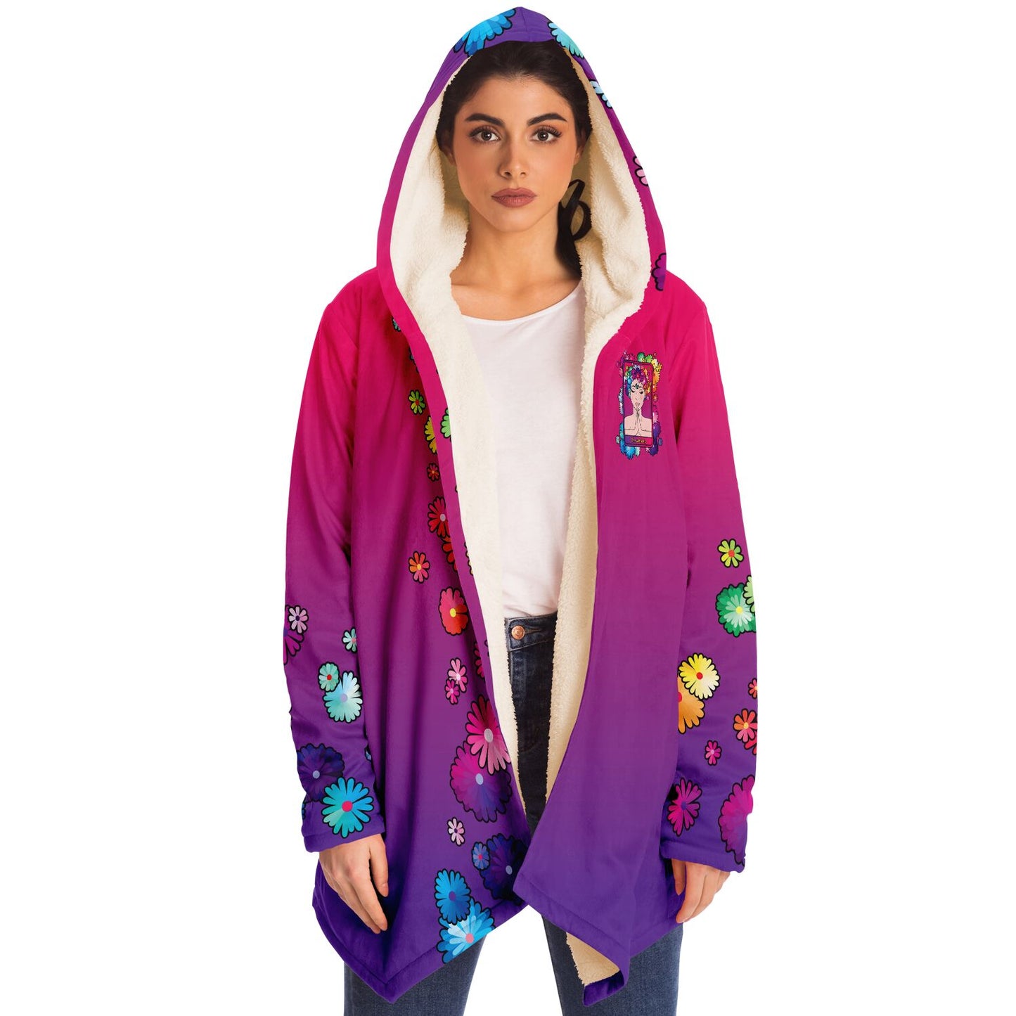 WEIRDO | this pink and purple women’s vest has THE WEIRDO tarot card shown at the front and back of the vest. This vest has micro fleece fiber on the inside so you stay nice and warm during the colder days.