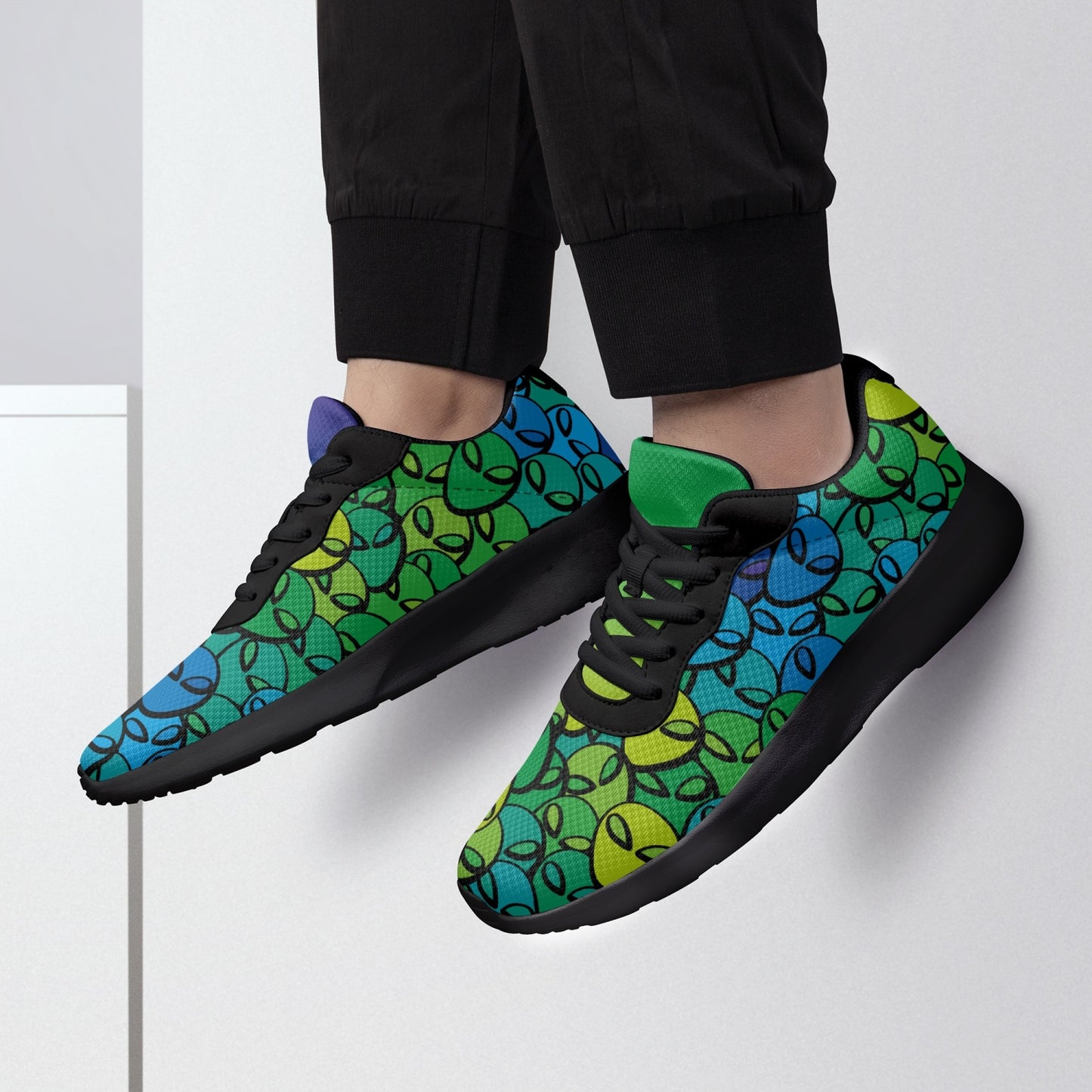 Weirdo | Colorful and weird shoes for women who like to stand out and be different! These shoes are blue/ green and have aliens printed all over the shoes.