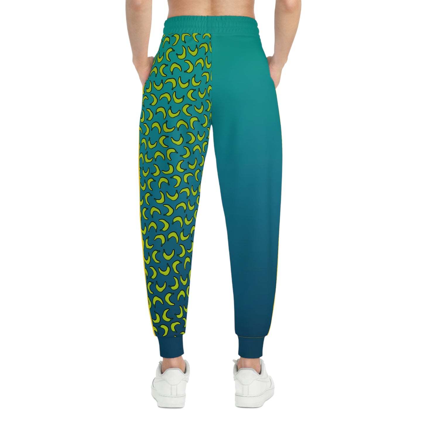 Weirdo | Awkward joggers for women who think that they are spicy! This turquoise/ blue joggers have one leg printed with hot spicy green peppers. This joggers is ideal to chill in or to go for an actual jog.