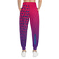 Weirdo | Athletic joggers for women in bright colors. This jogging pants for women have one purple/pink leg and one of them is covered in eggplants.