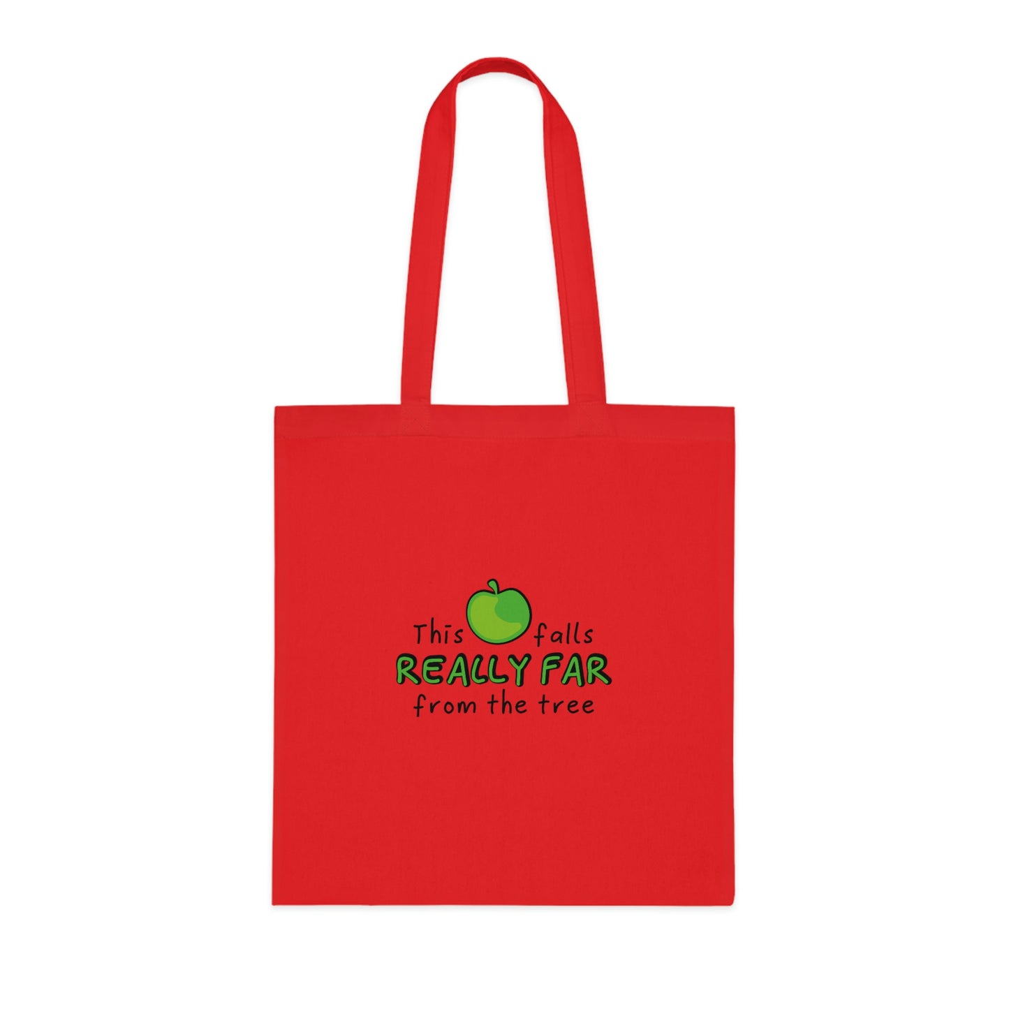Weirdo | This red cotton tote bag has a funny meme written at the front of the shopping bag: This apple falls really far from the tree.
