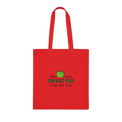 Weirdo | This red cotton tote bag has a funny meme written at the front of the shopping bag: This apple falls really far from the tree.