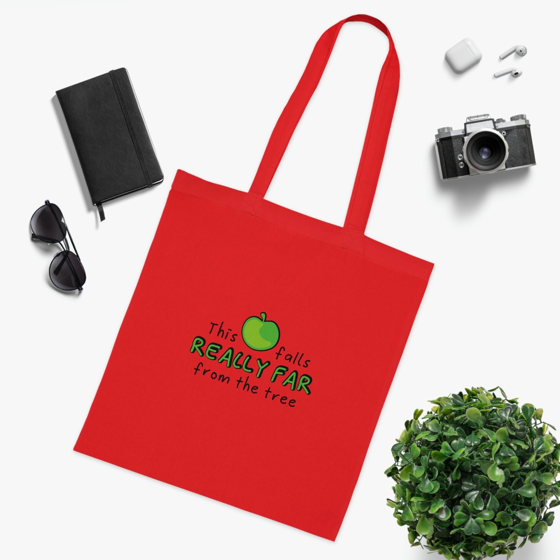 Weirdo | The most funny, sarcastic meme bags you will find at #weirdo! Check out this red, 100% cotton bag with the funny meme written at the front of the bag: This apple falls really far from the tree.