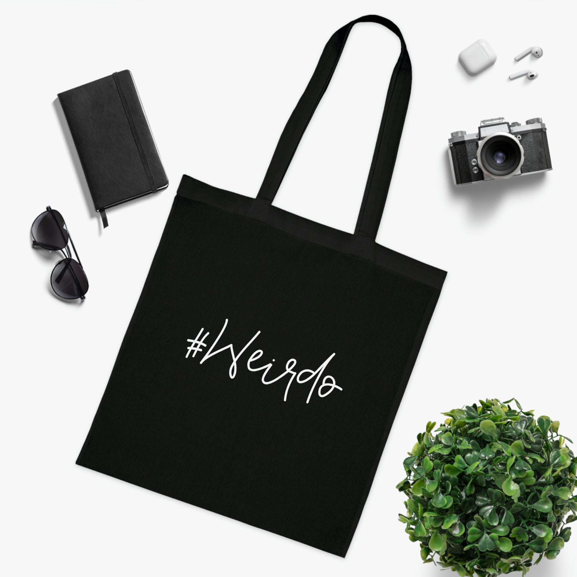 Weirdo | Basic but weird shopping bag. Black tote bag, 100% cotton with our #Weirdo meme printed at the front in white letters.