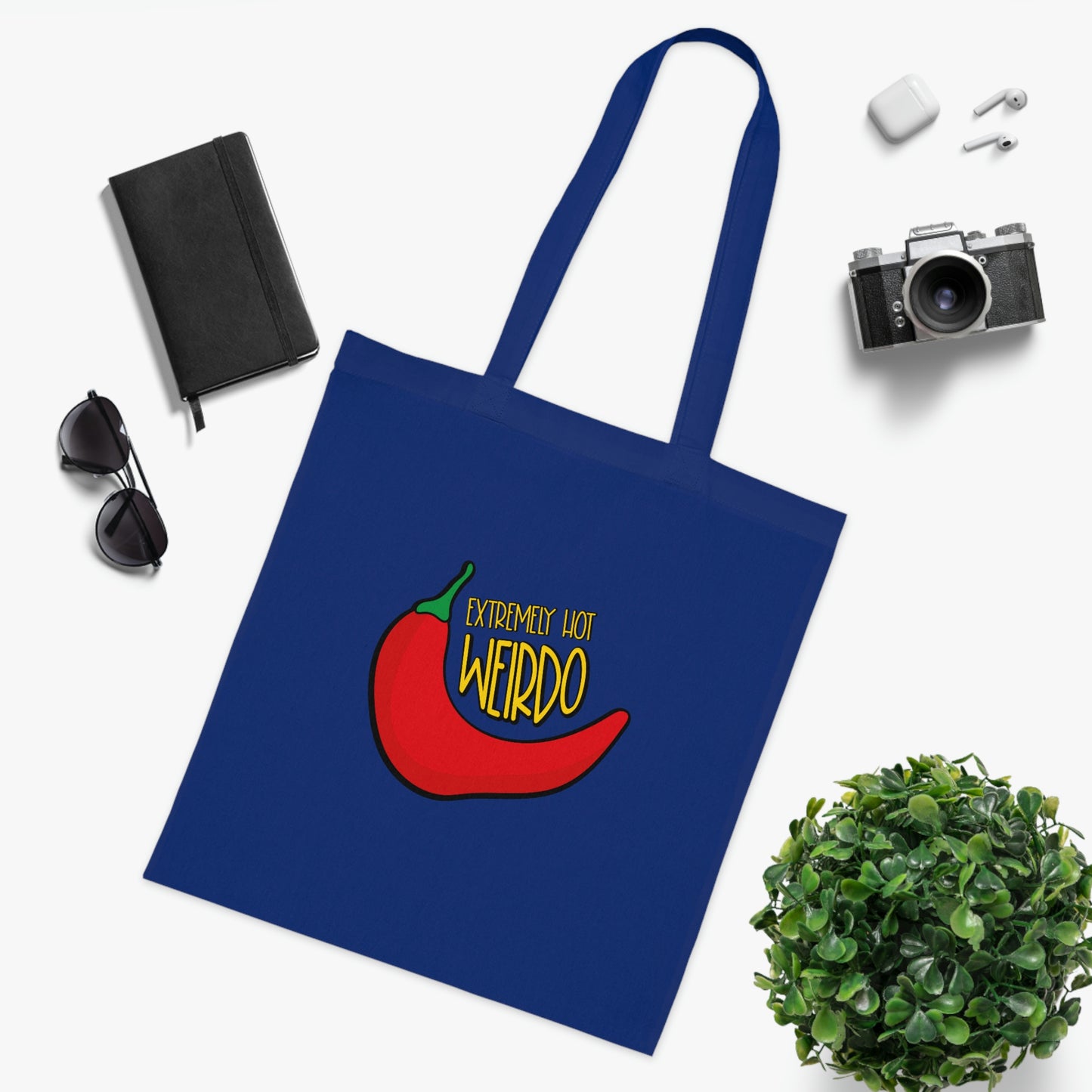 Weirdo | Sarcastic meme tote bag. Extremely Hot Weirdo. Are you weird and hot? Then this cotton tote bag for you daily shopping is perfect for you! Check out more tote bags with funny memes in our online gift store for weird people.