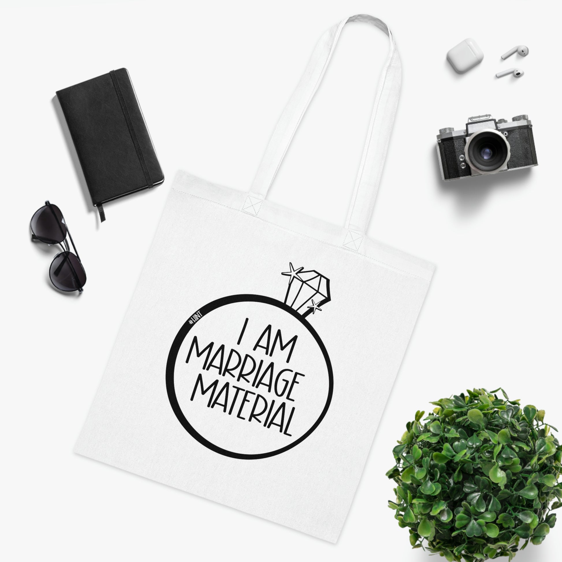 Weirdo | White cotton tote bag with funny meme for you weirdos who wanna get married: I am marriage material!