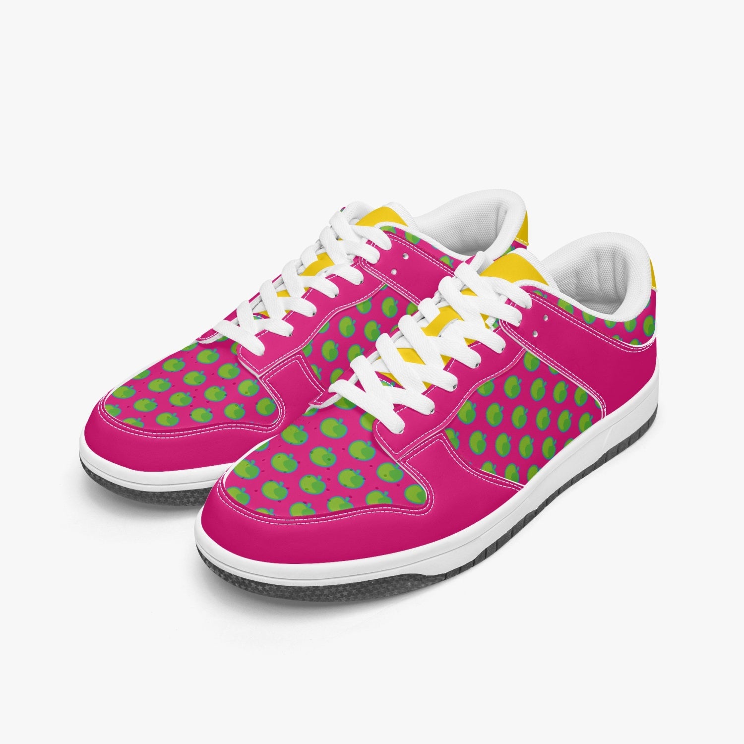 Weirdo | Our online gift store for weird people has colorful leather sneakers like these ones! These women’s sneakers have contrasting green apples printed on them.