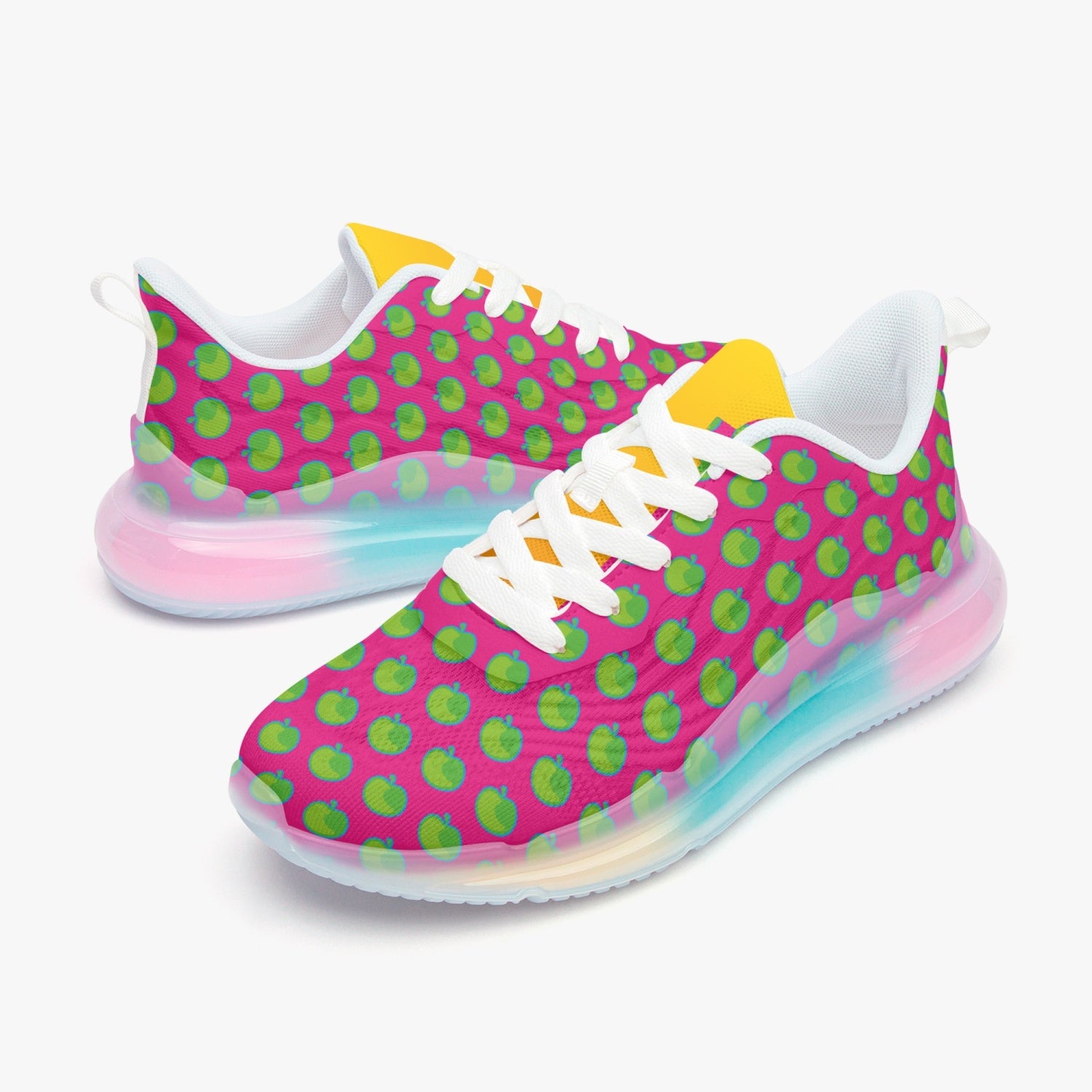 Weirdo | Looking for some weird and awesome shoes? These lightweight air cushion sneakers for women are pink with green apples. If you like colorful shoes, check out our entire collection at hashtagweirdo.com