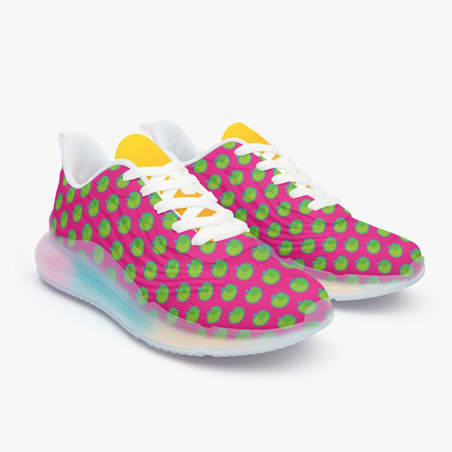 Weirdo | Awesome pink sneakers with apple pattern for women. These sneakers are lightweight, comfy and really colorful. Check out more colorful shoes in our online gift shop for weirdos!