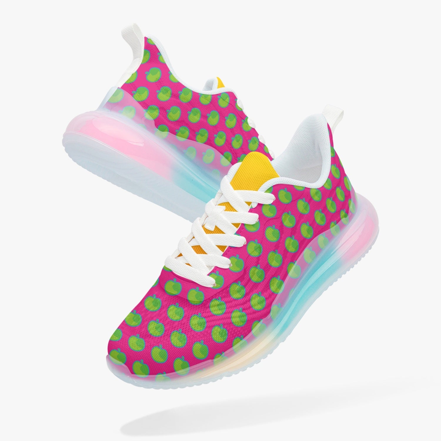 Weirdo | Awesome sneakers if you like apples! These pink, lightweight air cushion sneakers for women are comfy and have apples printed all over the shoes.