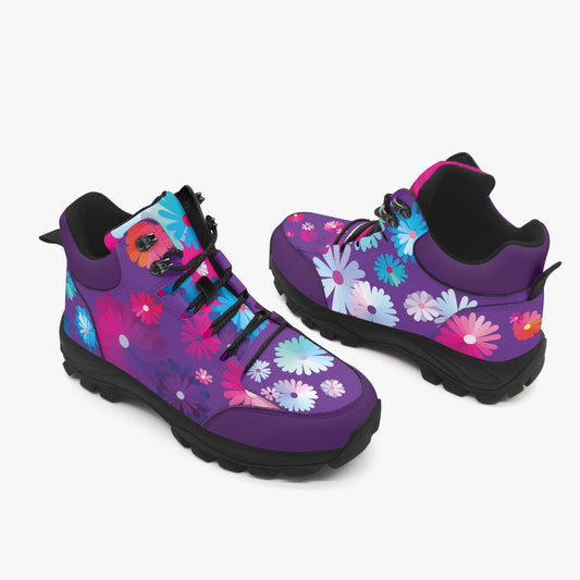 Weirdo | women’s boots in the color purple with flowers printed on them! These colorful classic boots are so awesome and if you wanna see more awesome women’s shoes, check out our online giftstore for weird people!