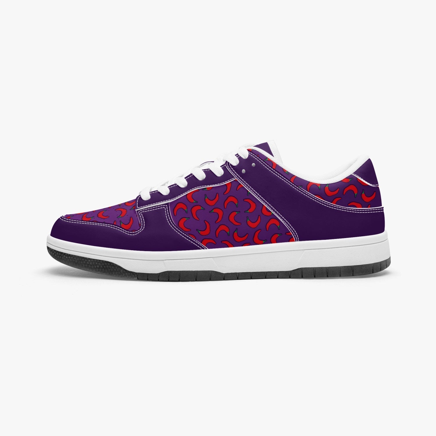 Weirdo | Purple leather sneakers for women with red peppers printed at parts of the sneakers. The best party gifts with humor are found in our online gift store for weird people!