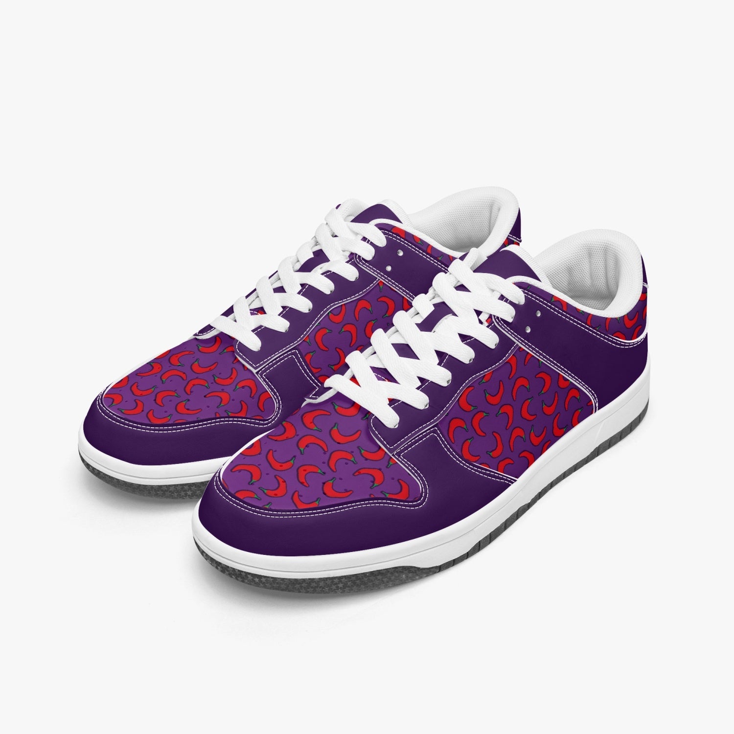 Weirdo | For funny shoes, colorful shoes or just weird shoes like these, hashtagweirdo is the number one online gift store for shoes like these! These sneakers are purple with red peppers and white laces.