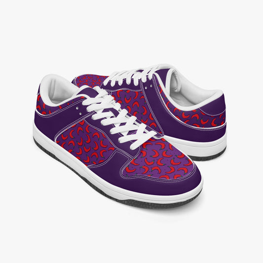 Weirdo | purple women’s sneakers with contrasting red peppers. These Dunk Stylish Low-Top Leather Sneakers are HOT!