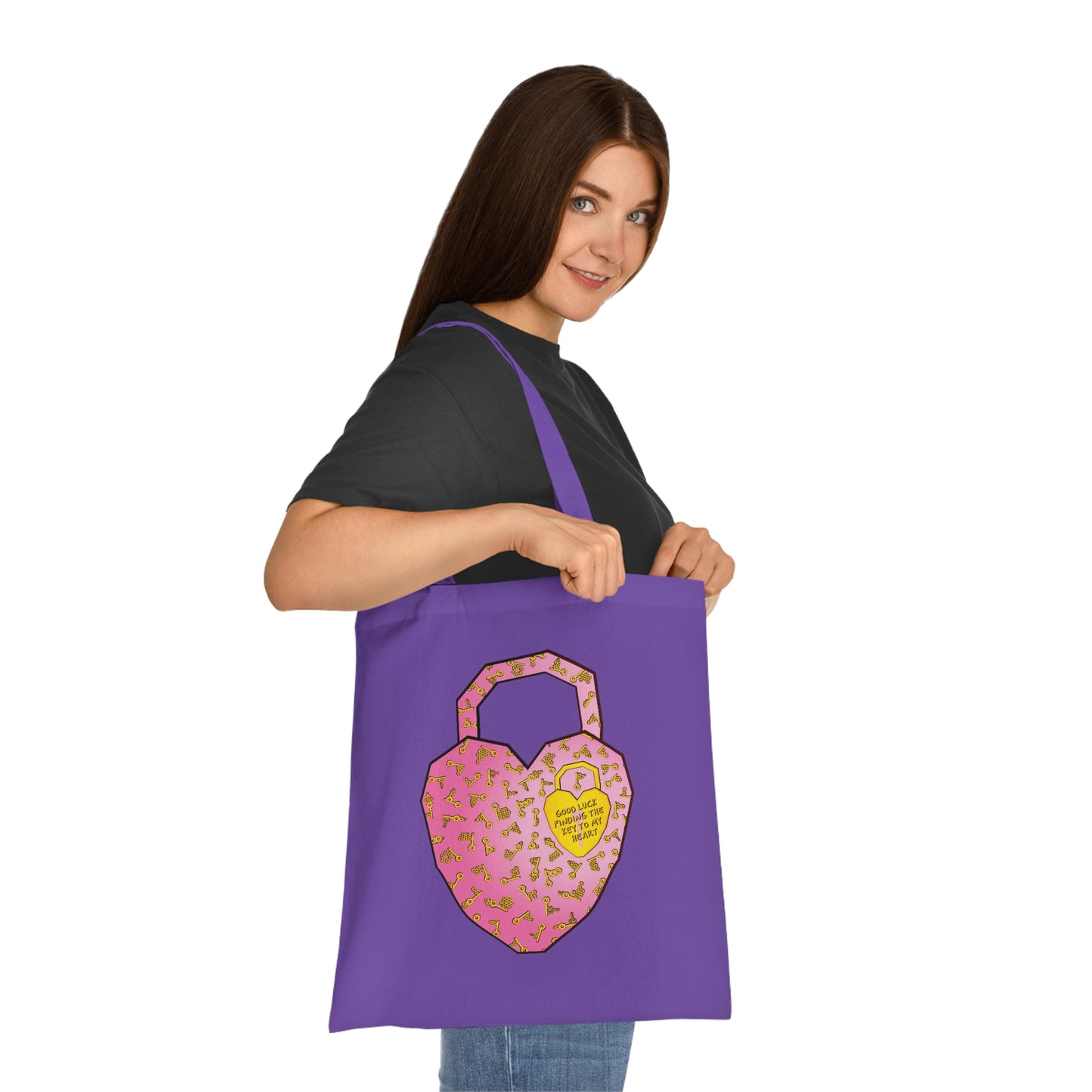 Weirdo | Purple, cotton tote bag for you single weirdos! Sarcastic meme is printed at the front of the shopping bag: Good luck finding the key to my heart. 