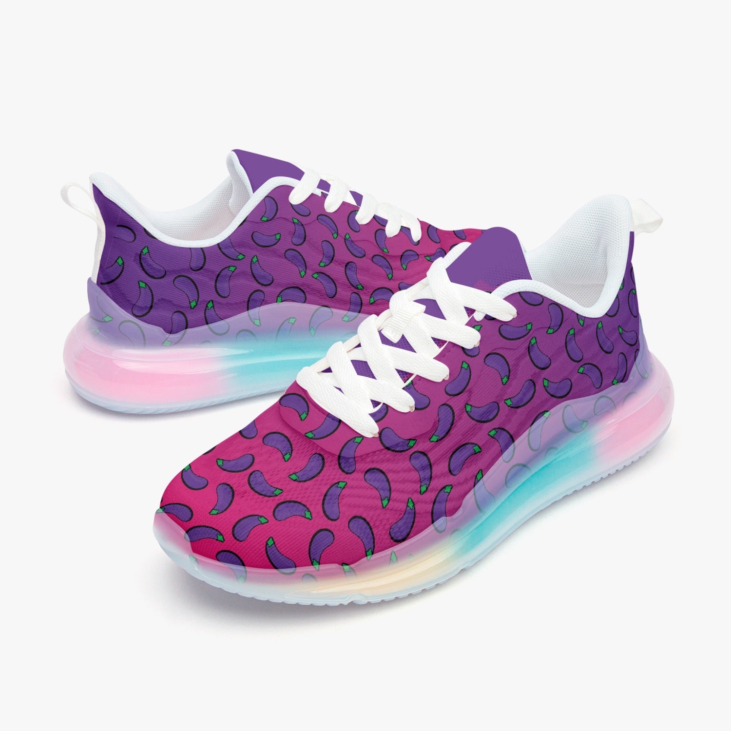 Weirdo | hashtagweirdo has some awesome, weird and colorful sneakers for you! These lightweight purple / pink sneakers are for female weirdos who wanna spice up their feet! Eggplants are printed all over the sneakers.