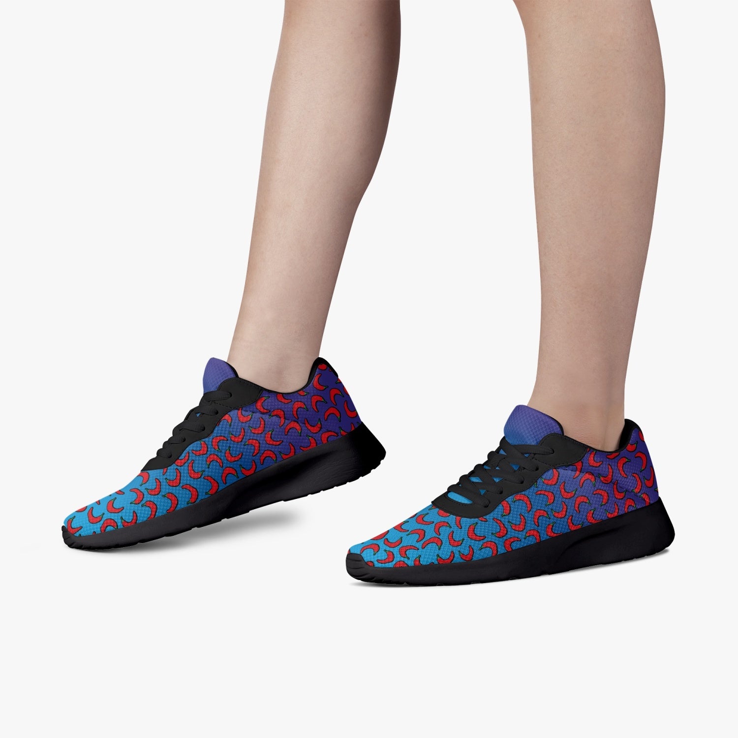 Weirdo | Running shoes for women. Blue with red peppers printed all over the mesh running shoes for women. Check them out now in our online giftstore for weird people!