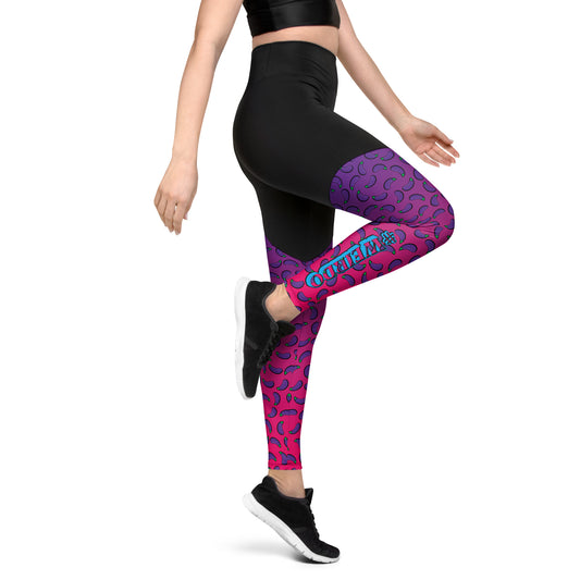 Weirdo | Weird but awesome sports leggings for women! These leggings are black at the top and have our eggplant pattern at the bottoms of the legging.